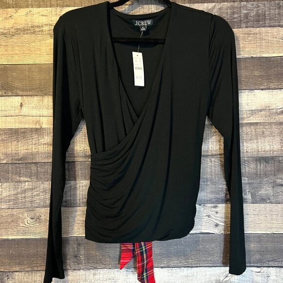 NWT J Crew FormKnit Long Sleeve Wrap Top M Red Plaid Bow Preppy Academia - Picture 2 of 5